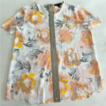 Banana Republic Floral Scallop Trim Blouse XS | Summer Garden Romance Yellow Photo 8