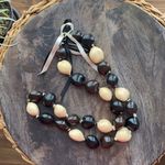 Handmade Original Hawaiian Lei Necklace Tri-Color Kukui Nuts black brown cream tan Photo 0