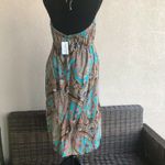 Maternal America Womens Dress Size XL Teal Brown Paisley Halter Maternity NEW Photo 3