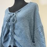 Pink Rose  Dusty Blue Cable Knit Lace-Up Sweater – Size L Photo 0