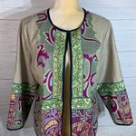 Peck & Peck  Blazer Jacket Womens Size M Graphic Open Front Linen Blend Modern Photo 0