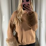 Fur Sleeve Sweater Tan Photo 6