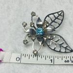 Silver Tone Flower Pin Brooch Pendant Filagree Rivet Construction Rhinestones Photo 10