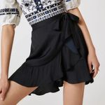 Anthropologie [] Maeve Black Satin Wrap Ruffle Hem Mini Skirt NWT Balletcore XL Photo 0