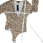 Lulus Tan Cheetah Print Balloon Sleeve Surplice Neckline Fitted Bodice Bodysuit Photo 4