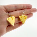 Swiss Cheese Earrings, Novelty Earrings, Imitation Food Earrings, Kitchy Earring Yellow Photo 1