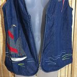 Allison Daley Vintage Nautical Theme Blue Denim Zip Front Vest Sailboat Flag 10P Photo 9