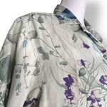 Vintage 90s Silk Floral Button Up Shirt Purple Blue Green Flowers Size Small Photo 6