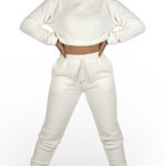 NWT Parisian Crop Sherpa Hoodie Jogger Set Womens 10 White Lounge Cozy Neutral Photo 0