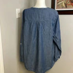 Woman Within  Chambray Blouse Top Size 1X (22/24) Button Down Up Camp Style Photo 2