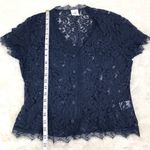 CAbi  3073 Navy Blue Sheer Lace Short Sleeve Top Blouse Button Front‎ Size Small Photo 12