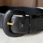Vintage Charter Club Wide Black Leather Belt Curved Buckle 2" Medium Photo 0
