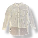 Free People White Semi Sheer Gold Stars Button up Top Size Small Boho Photo 0