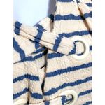 VOY Blue Striped Lace Up Neck Dress Sz L Coastal Nautical Crinkle Flutter Sleeve Size L Photo 2