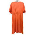 White Stag  Orange Midi Dress Size M Short Sleeve V Braided Neck‎ Elastic Waist Photo 4