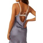 Free People Just What You Need Satin Chemise in Blue Granite Combo Size Medium Photo 9
