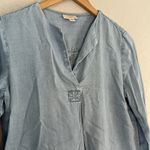 J. Jill Tencel Chambray Blue Long Sleeve Shirt Nautical Coastal Vacation Resort Size XS Photo 2
