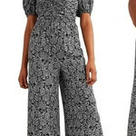 Boden Jumpsuit Womens 12R Black White Paisley Print Viscose Pockets Wide Leg Size 12 Photo 0