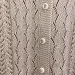 None VTG Beige Cardigan Womens S/M Cable Knit Pearl Button Up Demure Granny Cottage Photo 3