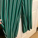 No Comment  Wide Leg Green Striped Jumpsuit Adjustable Straps Photo 3