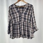 Torrid  Plaid Button-Front Crop‎ Babydoll Blouse in Grey Pink Size 2X Photo 3