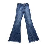 Litz by Uniq Flare Jeans High Waist Striped Frayed Hem Boho Dark Wash Size 26/3 Blue Photo 0