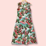 Handmade Flamingo Empire Waist Dress Babies Pink Green Unique Cotton Buttons Size XS Photo 3