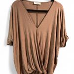 Zenana Outfitters Twist Front V-Neck Oversized Dolman Sleeve Top Neutral Brown- Size 1X Photo 0
