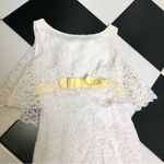 Vintage 70s Union Made Lace Baby Doll Dress Ivory & Yellow Empire Waist Sheath S White Photo 1