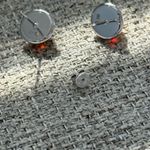Brand New Natural Opal 9K Solid White Gold Sphere Bezel Settings Earrings/Studs Orange Photo 4