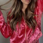 Fabletics Crushed Velour Full Zip Hoodie Jacket Size S Red Strawberry New Photo 3