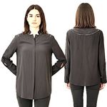 Akris Punto Black 100% Silk Blouse Laser-Cut Lattice Detail Roll-Tab Sleeves 8 Photo 1