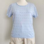 American Vintage Y2K Eddie Bauer Pastel Blue Floral Embroidered Short Sleeve Cotton T-Shirt L Photo 1