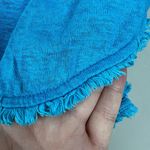 Chico's 3 Top Womens XL Blue Linen Flutter Short Sleeve Fringe Solid Pullover Photo 4