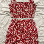 Chic Red Floral Crop Top and Skirt Set Photo 0
