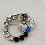 Sterling Silver Multi Color Rhinestone Wreath Brooch Pin Set Mother's Day Gift Photo 1