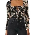 Free People  Womens Hilary Printed Top Square Neck Long Sleeve Floral‎ Black S Photo 0