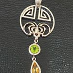 Sterling Silver Vintage 925 Peridot Citrine Geometric Celtic Dangle Pendant 7.9g Photo 3
