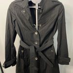 Mossimo‎ Black Trench Coat Belted Jacket Military Style Women's Size Small Photo 0