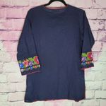 DURGA NAVY SCALLOP TRIM TASSEL NECK EMBROIDERED TAPESTRY FLORAL TUNIC SMALL Red Photo 1