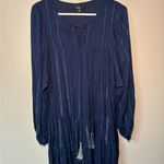 Lulus  Navy Blue Striped Long Sleeve Tiered Swing Dress Metallic Boho Siz… Photo 3