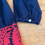 J.Crew XS S Navy Linen Oversized Short Dress Belted Red Floral Embroidered Tunic Photo 4