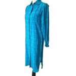 Vintage 100%Silk Midi Shirtdress‎ Women 4 Blue Geometric Shapes Print Retro Photo 10