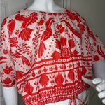 Farm Rio Red and White Floral Crop Top Photo 6