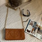 Tory Burch  brown leather logo fold over gold chain rare crossbody bag Photo 0