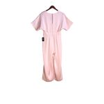 EXPRESS  Pastel Pink Satin 3/4 Kimono Sleeve Wide Leg V-Neck Cropped Jumpsuit NWT Photo 2
