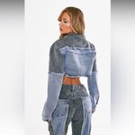Pretty Little Thing NWT Washed Grey Double Layered Denim Cropped Jacket US Size 8 Photo 4