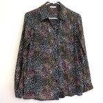 Pleione ANTHROPOLOGIE ANTHRO Black Multi Floral Long Sleeve Button Down Blouse S Photo 2