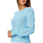 Lilly Pulitzer Attie Sweater Aqua Palma Marl Bauble Accented Puff Blouson Sleeve Photo 1