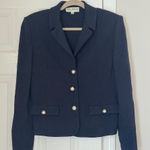 St. John Collection Sweater Blazer Navy Blue Vintage Size 10 Pearl Button Retro Photo 0